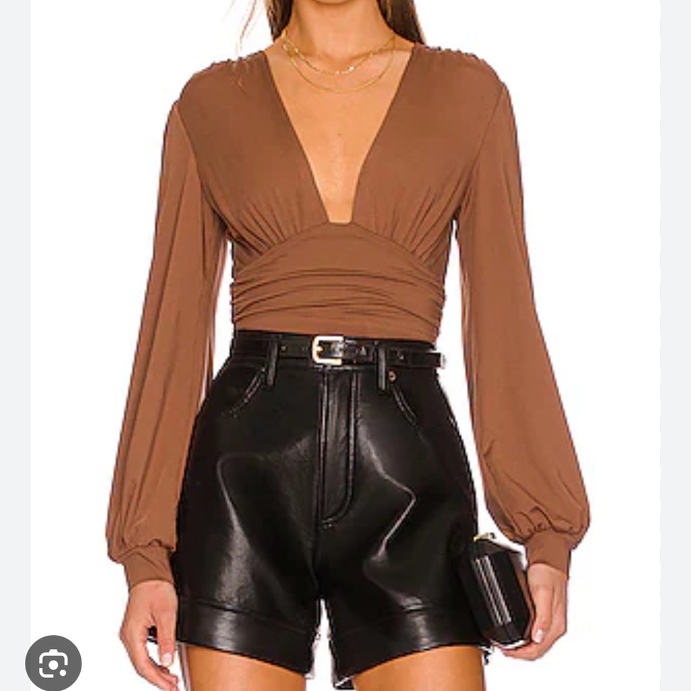 Line & Dot Brown Fitted Ruched Bodysuit